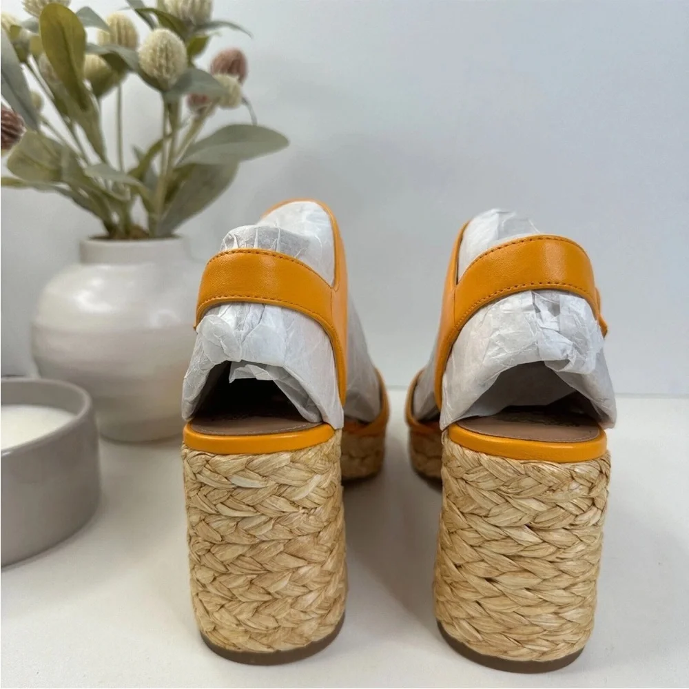 Vince Camuto Ranneli Leather Raffia Block Heel Espadrille Orange . Size 8.5 - Picture 8 of 16